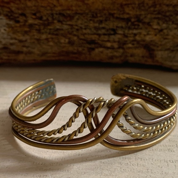 Artesian Tricolor Metal Bracelet Copper Brass Silver Wire Bohemian Boho Gypsy - Picture 4 of 9